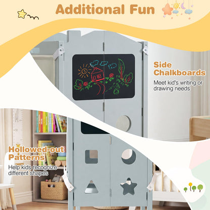 Foldable Toddler Step Stool with Chalkboards and 2-Step Stool for Boys and Girls Aged 2+