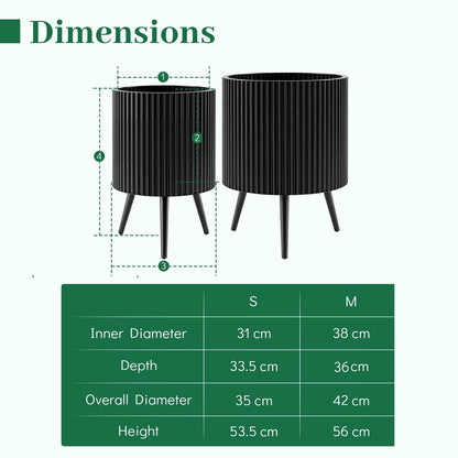 Plant Pot with Stand, 35/42cm Metal Fluted Flower Planter