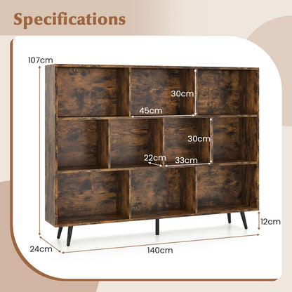 Bookcase 80/100/120/140 CM Storage Organizer with 4/5/5/5 Tapered Metal Legs