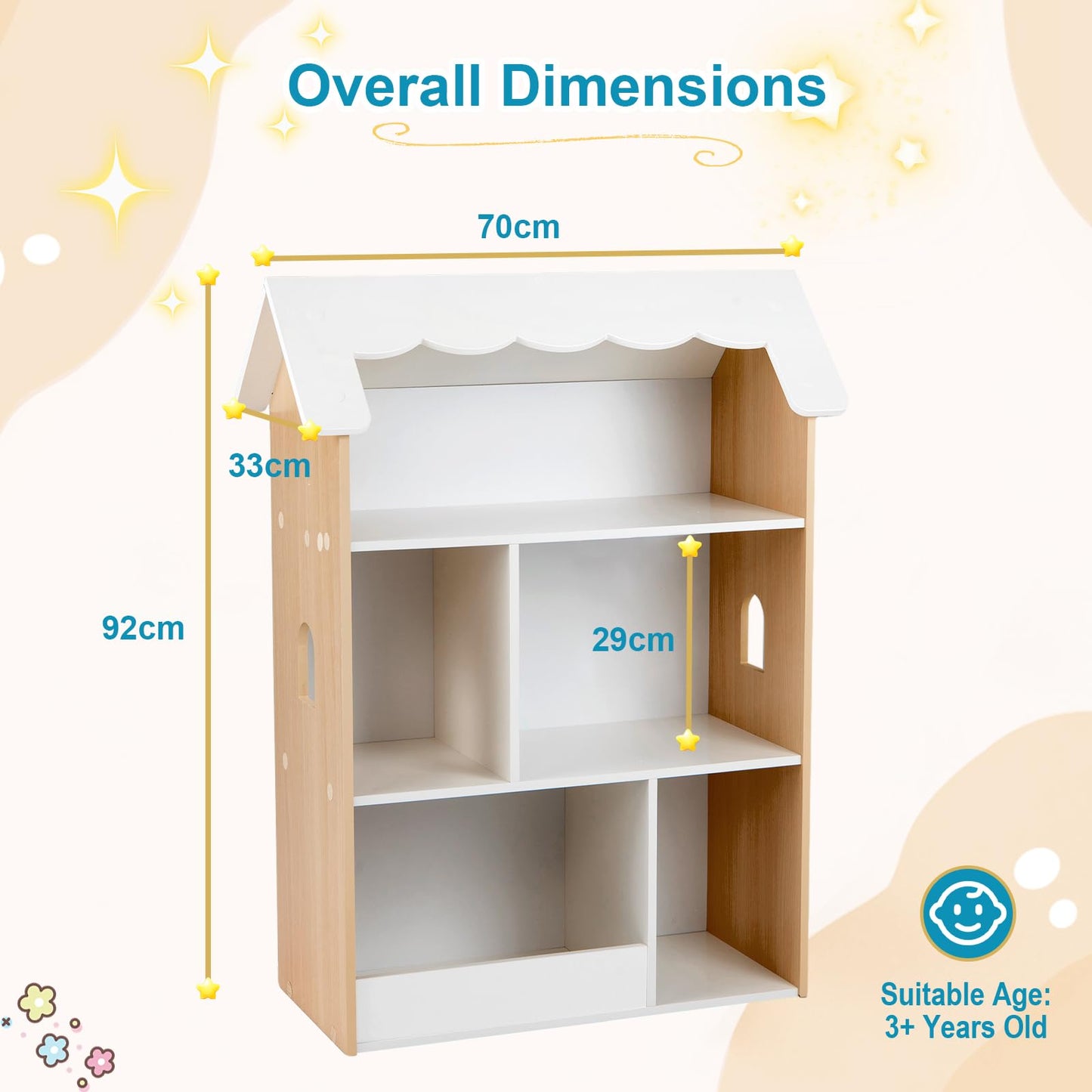 Kids Bookshelf, 3-Tier Wooden Toddler Book Toy Organizer