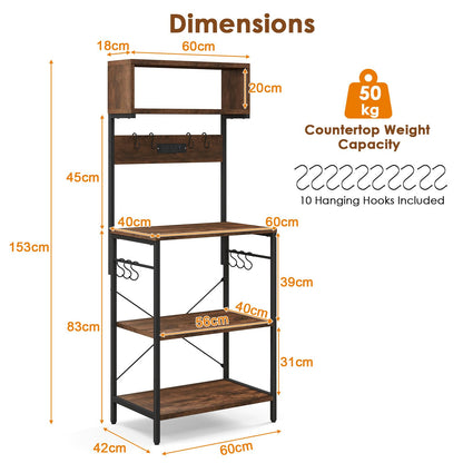 153 cm Tall Microwave Stand Kitchen Bakers Rack with Power Outlet