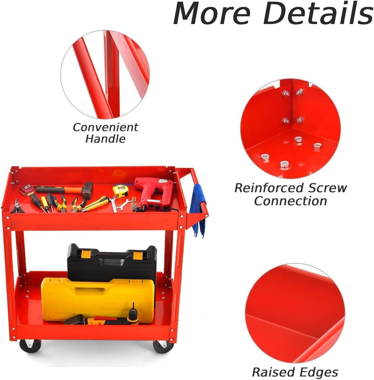Metal Frame Utility Service Cart with 4 Wheels and Handle