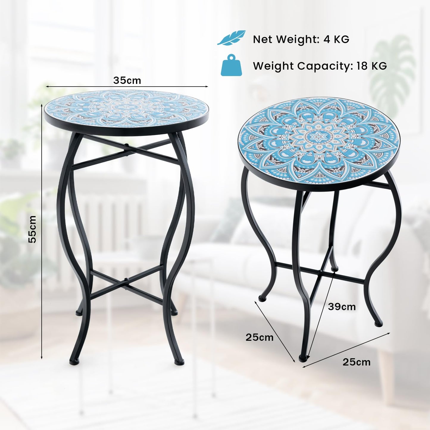 Mosaic Round Bistro Coffee Table with Ceramic Tile Tabletop