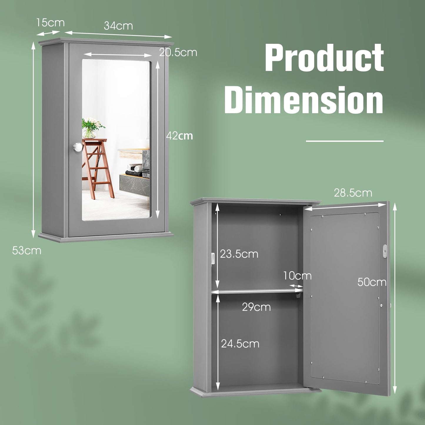 Bathroom Medicine Cabinet with Mirror and Adjustable Shelf