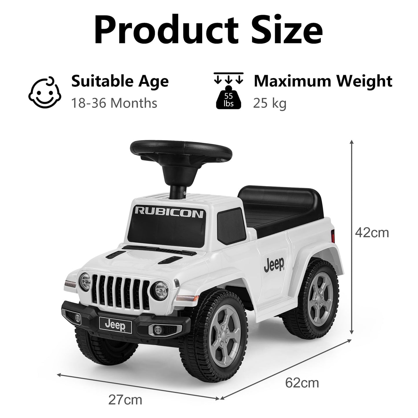 Licensed Jeep Ride On Push Car with Steering Wheel and Engine Sound for Ages 18-36 Months
