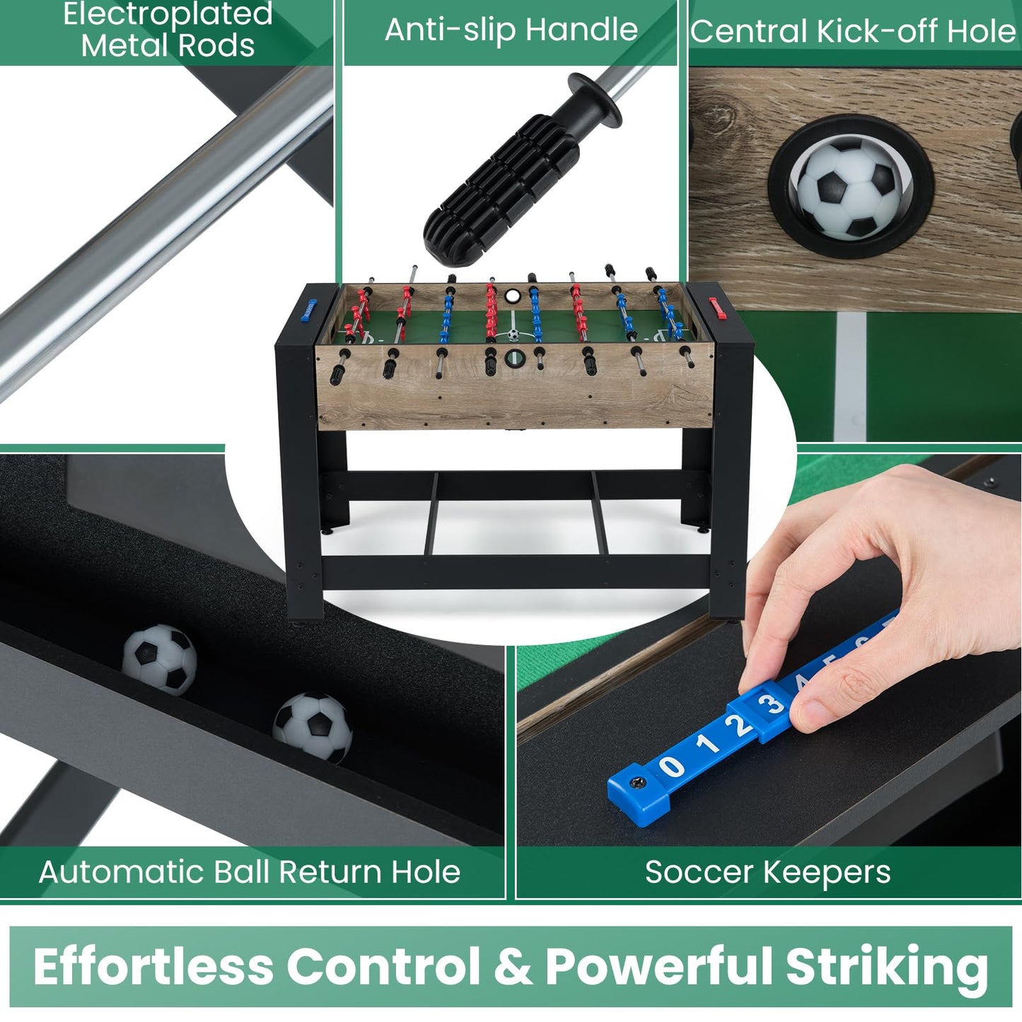 2-in-1 Swivel Multi Game Table 122 cm Foosball and Pool Combo Table