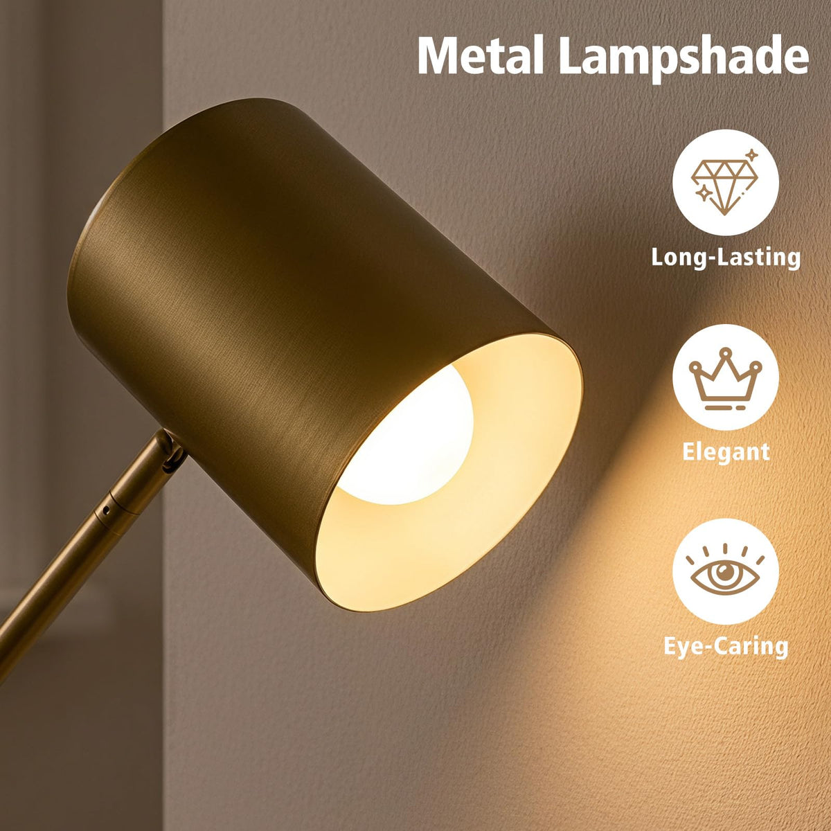 Metal Floor Lamp with Adjustable Height and Angle for Bedroom