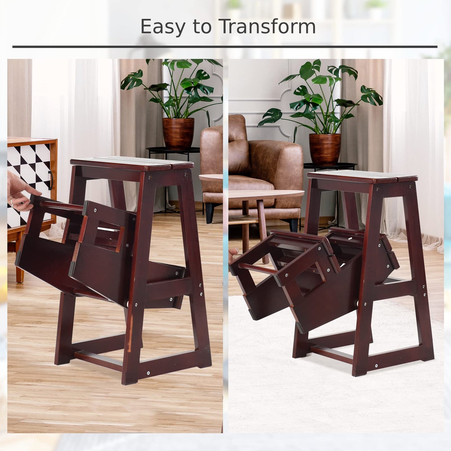 Folding 3 tier Step Stool Wooden Folding Stepladder Shelf