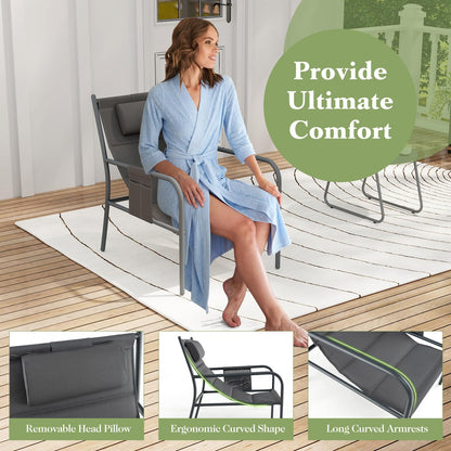 Metal Frame Chair and Coffee Table Set with Cozy Headrest & Storage Bag