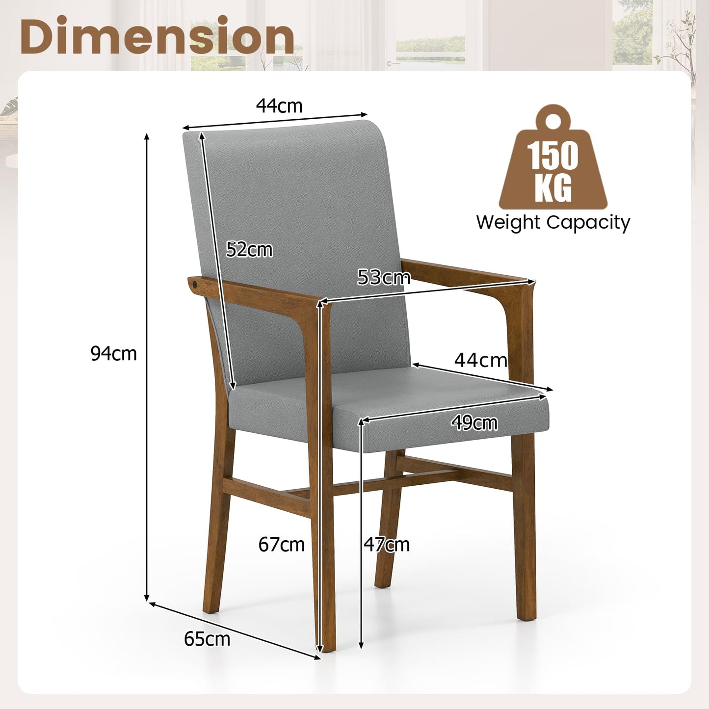Mid-Century Modern Dining Chairs Set of 2 with High Back and Soft Cushion
