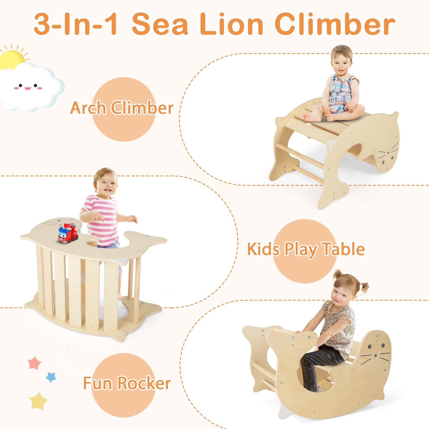 7 in 1 Indoor Wooden Foldable Climbing Toys for Toddlers