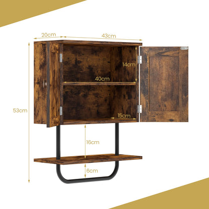 Bathroom Wall Cabinet with Double Door and Open Shelf and Towel Rack