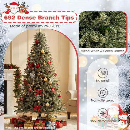 180 CM Glow-in-the-dark Artificial Christmas Tree Hinged Xmas Tree with 692 Branch Tips and Foldable Metal Stand