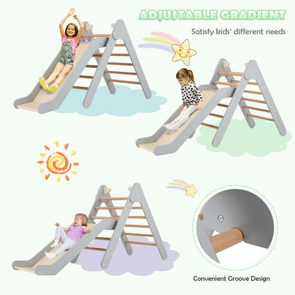 2 in 1 Wooden Triangle Climbing Toy with Gradient Adjustable Slide