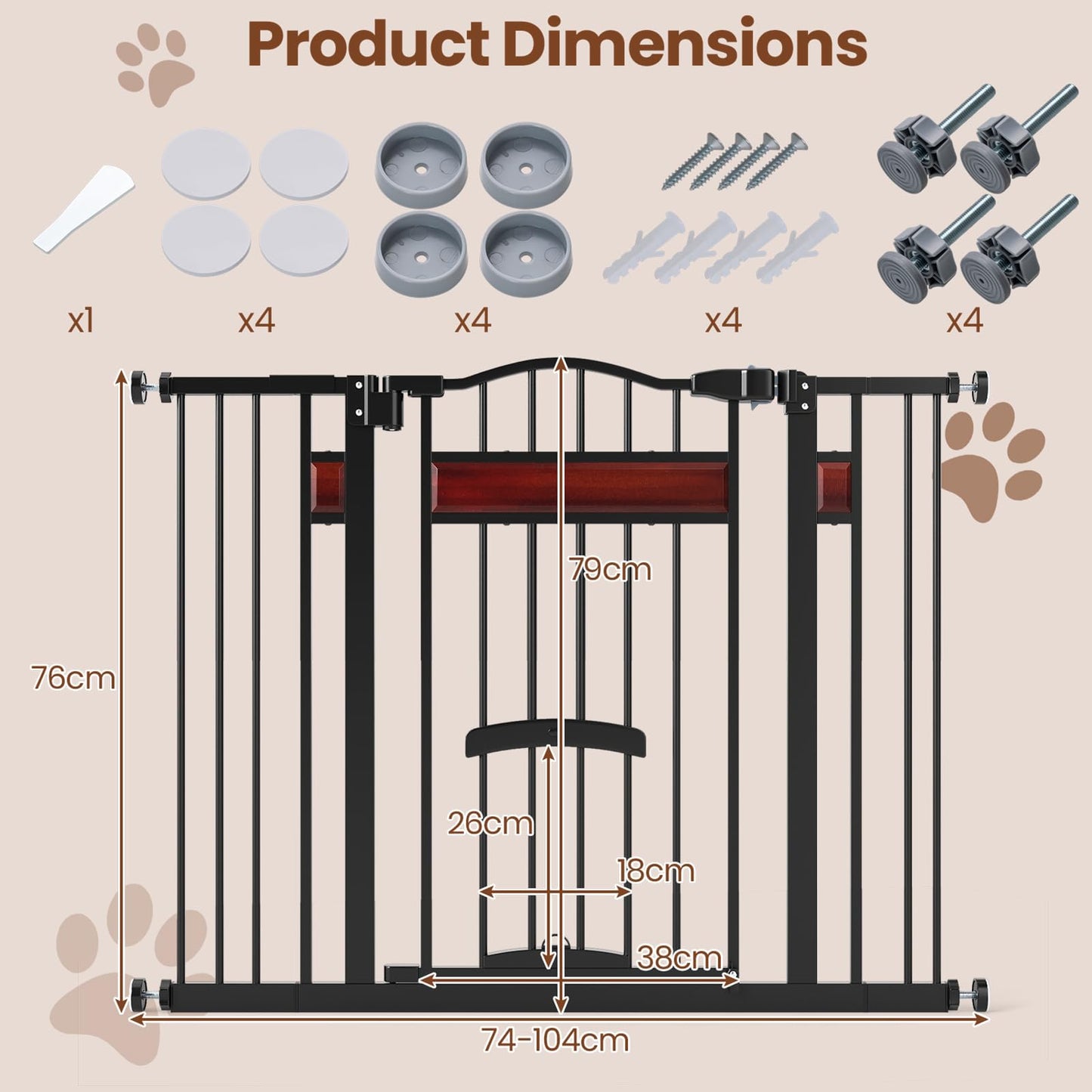 Extra Wide Walk Through Pet Gate with Small Door and 2 Extensions