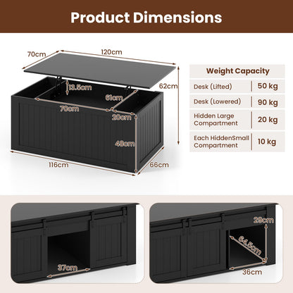 Lift Up Top Coffee Table, 120cm Farmhouse Tea Table