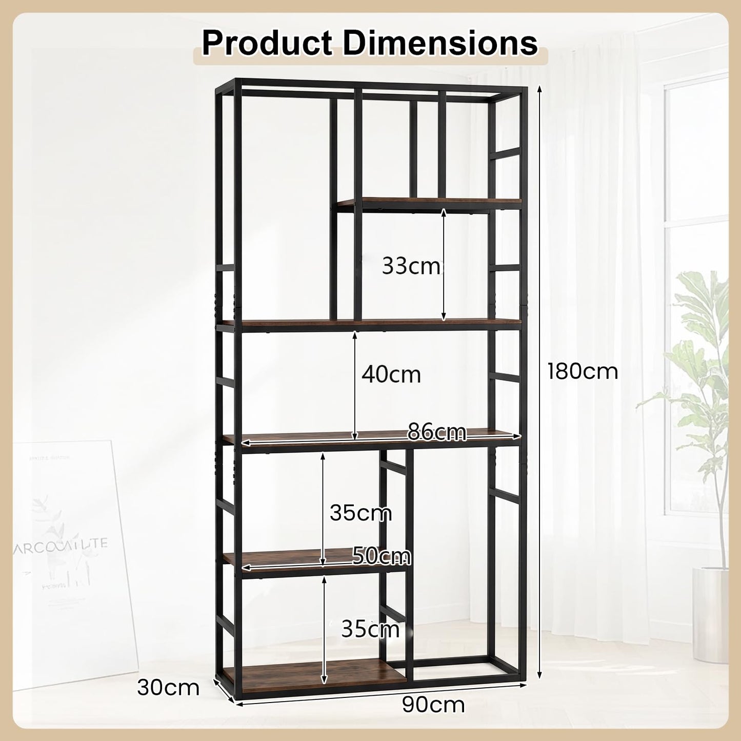 Bookshelf, Industrial Etagere Bookcase with Open Storage Shelves