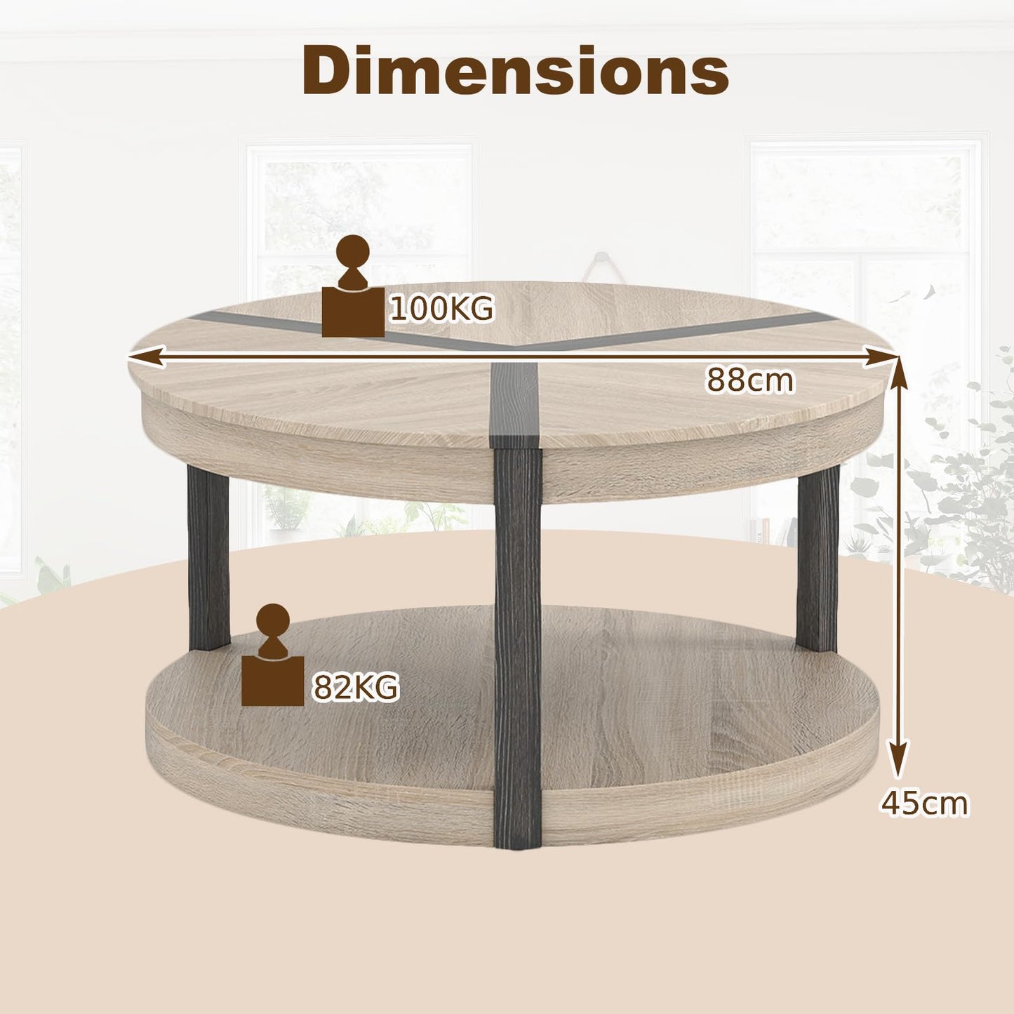 2-Tier 88cm Rubber Wood Cocktail Center Accent Tea End Sofa Side Table