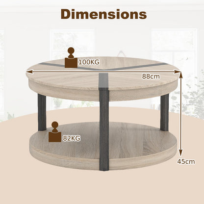 2-Tier 88cm Rubber Wood Cocktail Center Accent Tea End Sofa Side Table