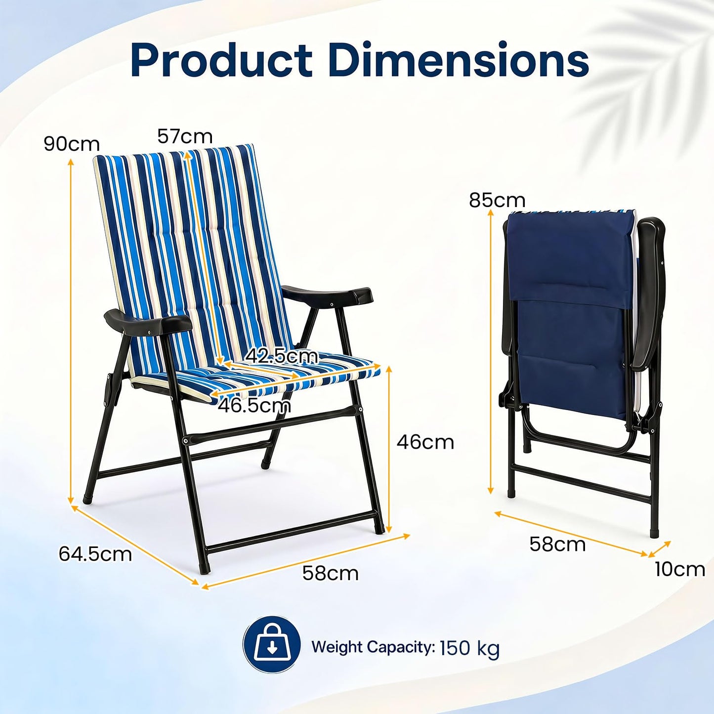 Set of 2 Foldable Beach Chairs, High Back Padded Camping Chairs
