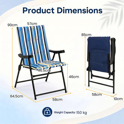 Set of 2 Foldable Beach Chairs, High Back Padded Camping Chairs