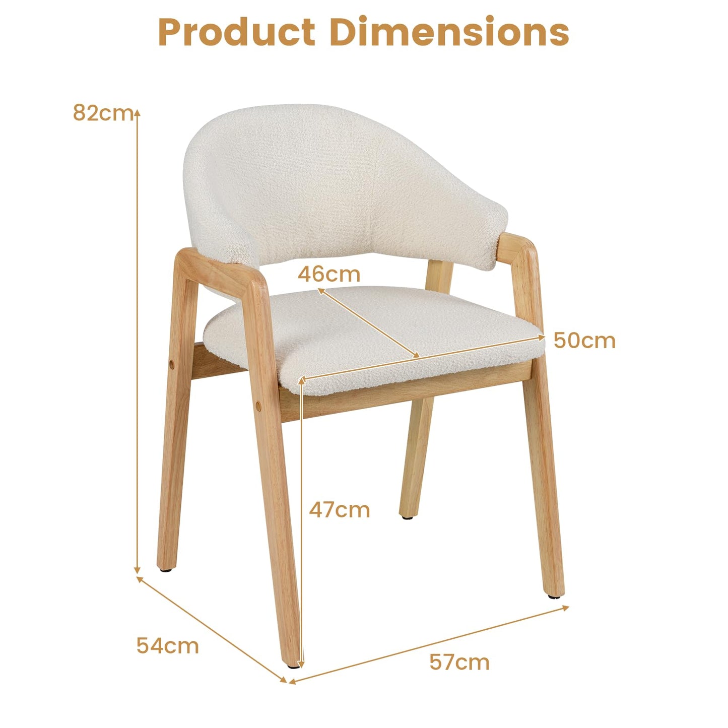 Dining Chairs Set of 2, Sherpa Fabric Upholstered Kitchen Chairs with Rubber Wood Frame