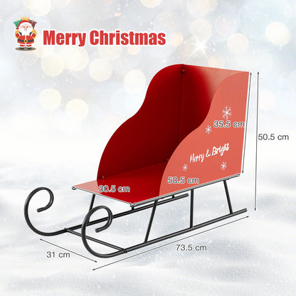Red Christmas Santa Sleigh, Metal Xmas Decoration with 1/2-Tier Storage Shelf