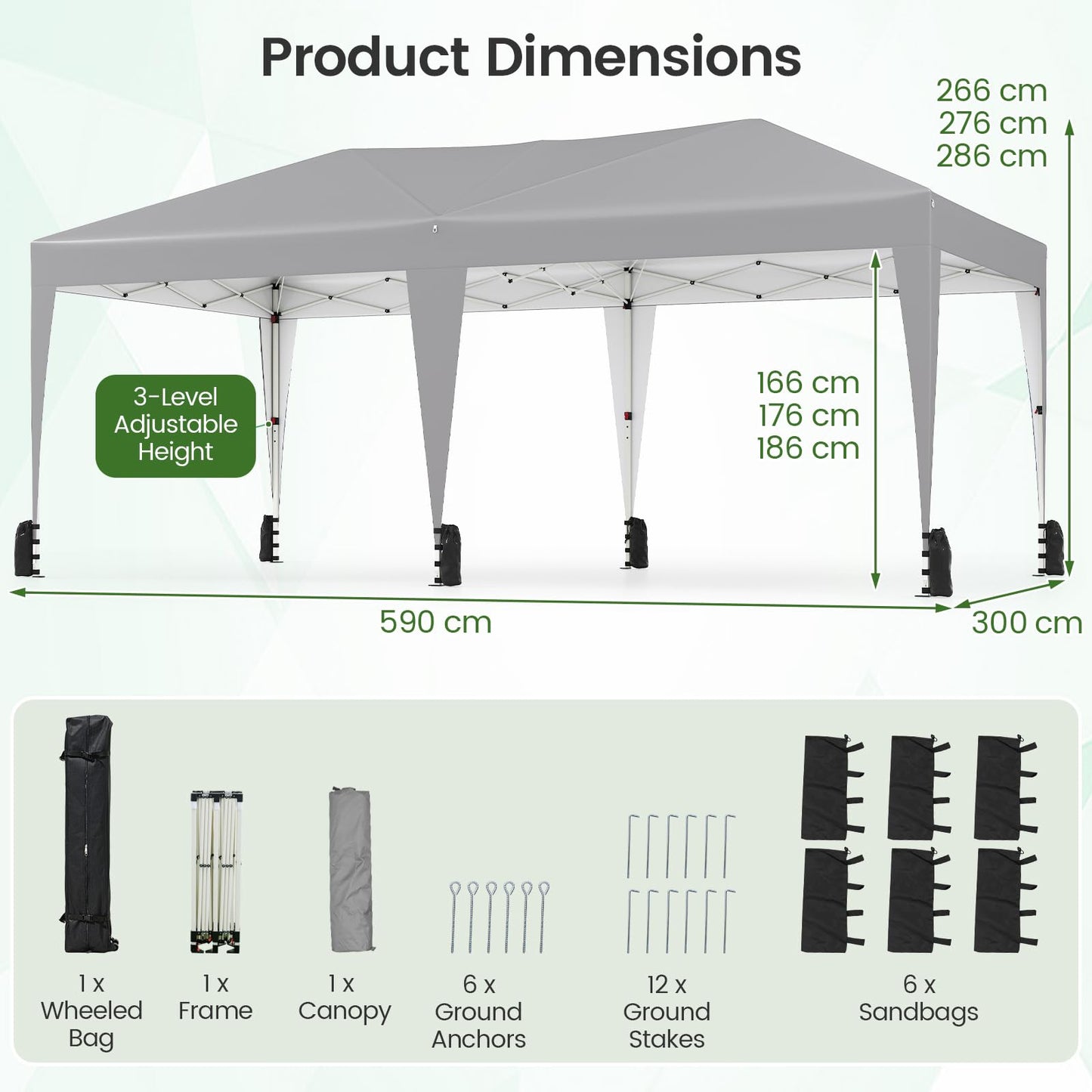590 x 300 CM Outdoor Pop up Canopy Tent with Wheeled Bag