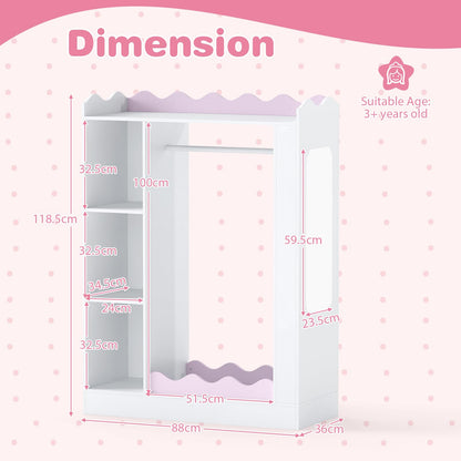 Kids Dress Up Storage, Wooden Children Wardrobe with Mirrors