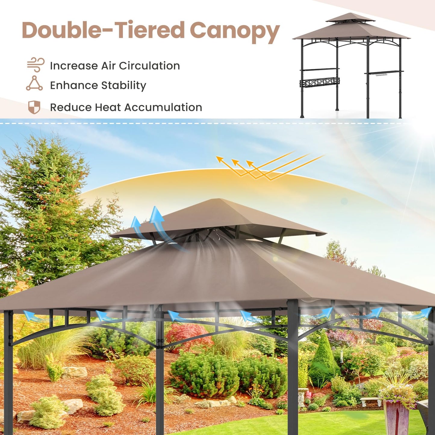 Fire Resistant Waterproof Outdoor BBQ Shelter with 2 Side Shelves