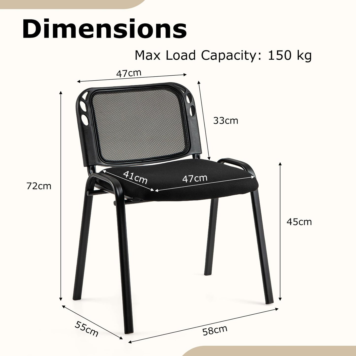 Set of 5 Stackable Waiting Room Chairs with Mesh Backrest and Waterfall Seat