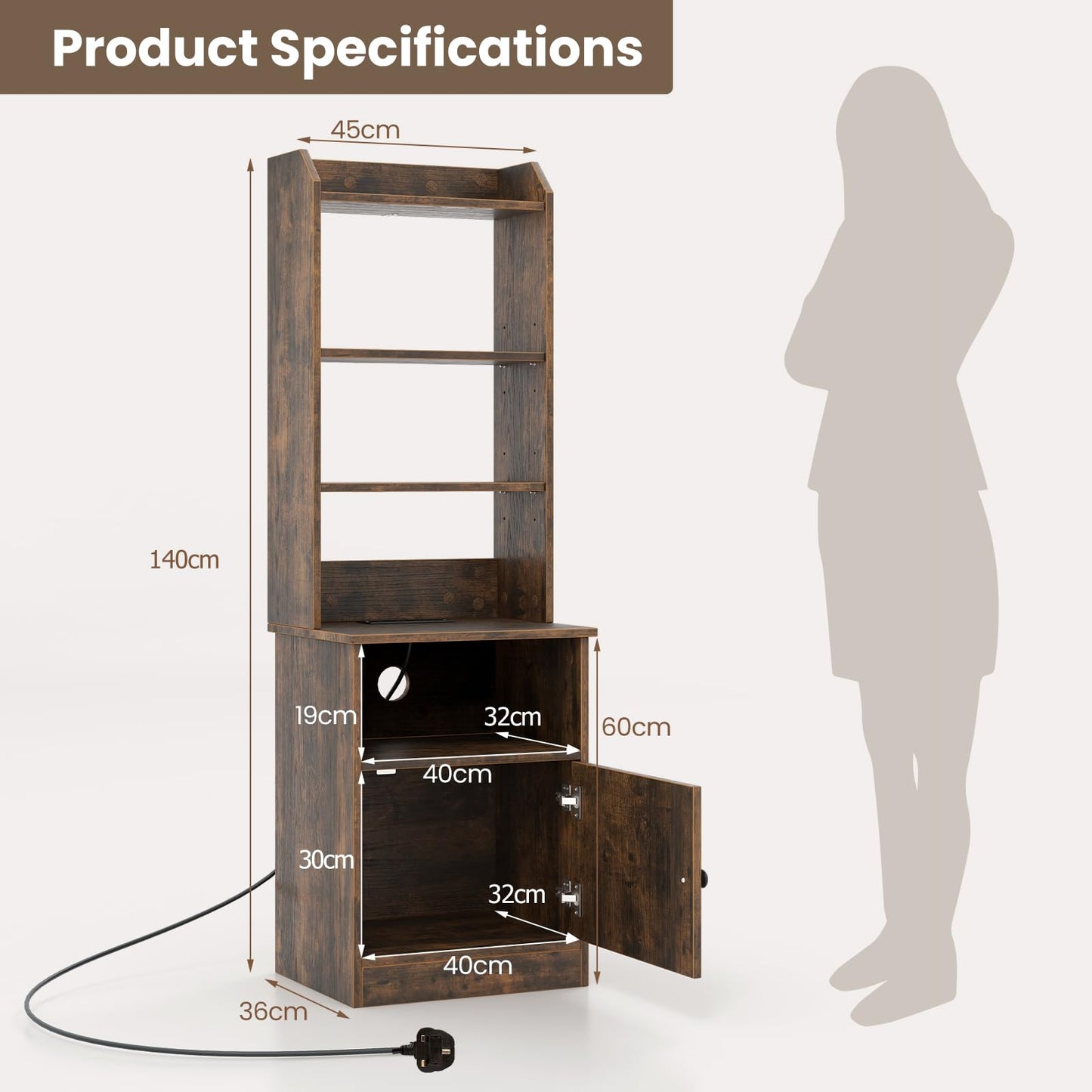 6-Tier Nightstand with Charging Station Bedside Tables Tall Night Stands