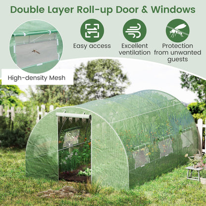 400 x 300 x 200 cm Outdoor Walk-in Tunnel Greenhouse 8 Roll-up Windows