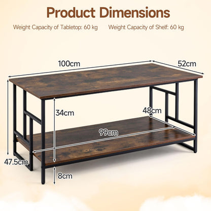 2-Tier Rectangle Coffee Table, Wooden Center Table