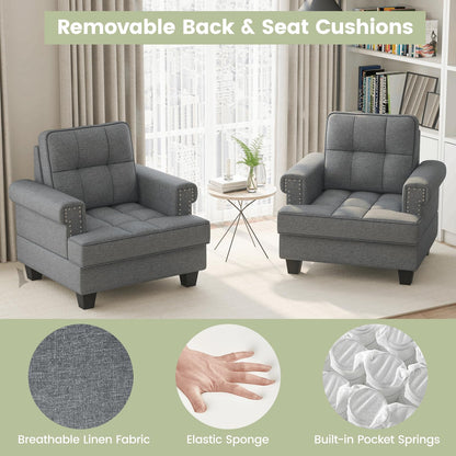 Mid-century Modern Accent Armchair Tufted Linen Club Chair with Extra Pillow
