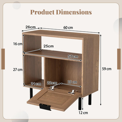 Boho Rattan Side End Table with Open Storage Shelf and Cabinet