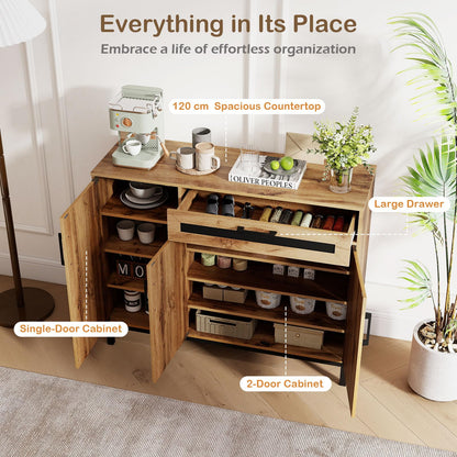 Storage Cabinet, Wooden Buffet Sideboard with Drawer, Doors, Removable Shelves