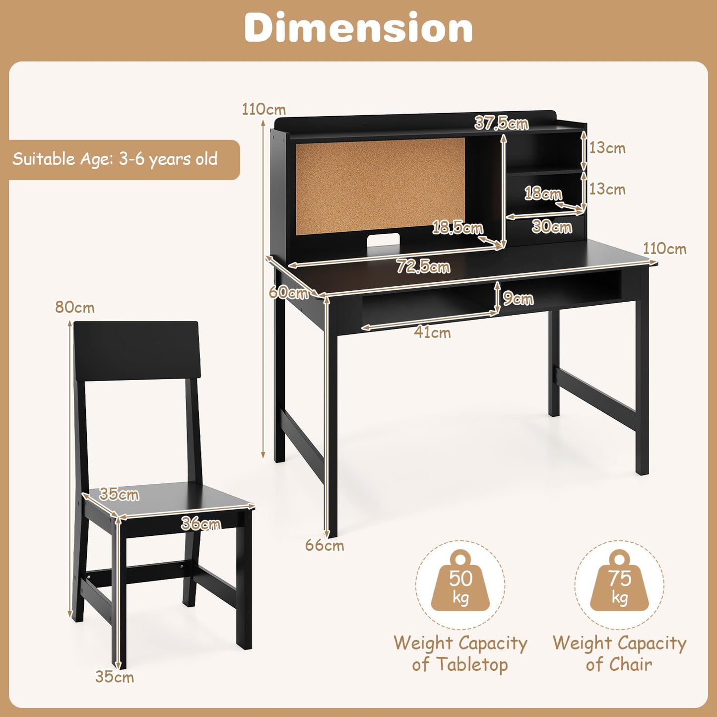 Kids Study Desk and Chair Set Wooden Students Writing Table