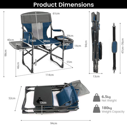 Oversized Camping Chairs with Side Table for Lawn Picnic Hiking Fishing