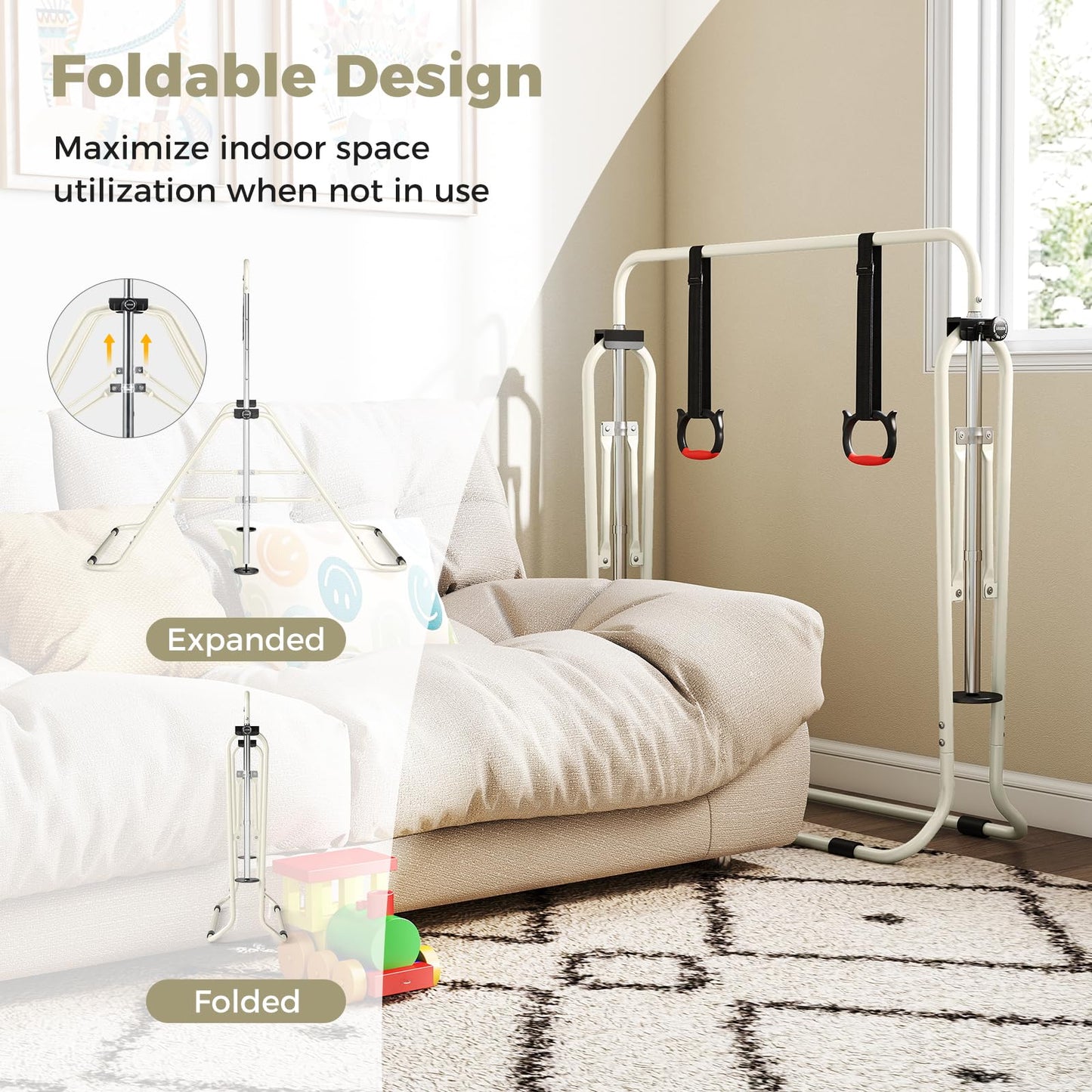 Folding Gymnastics Bar, Height Adjustable Horizontal Kip Bars with Anti-slip Base
