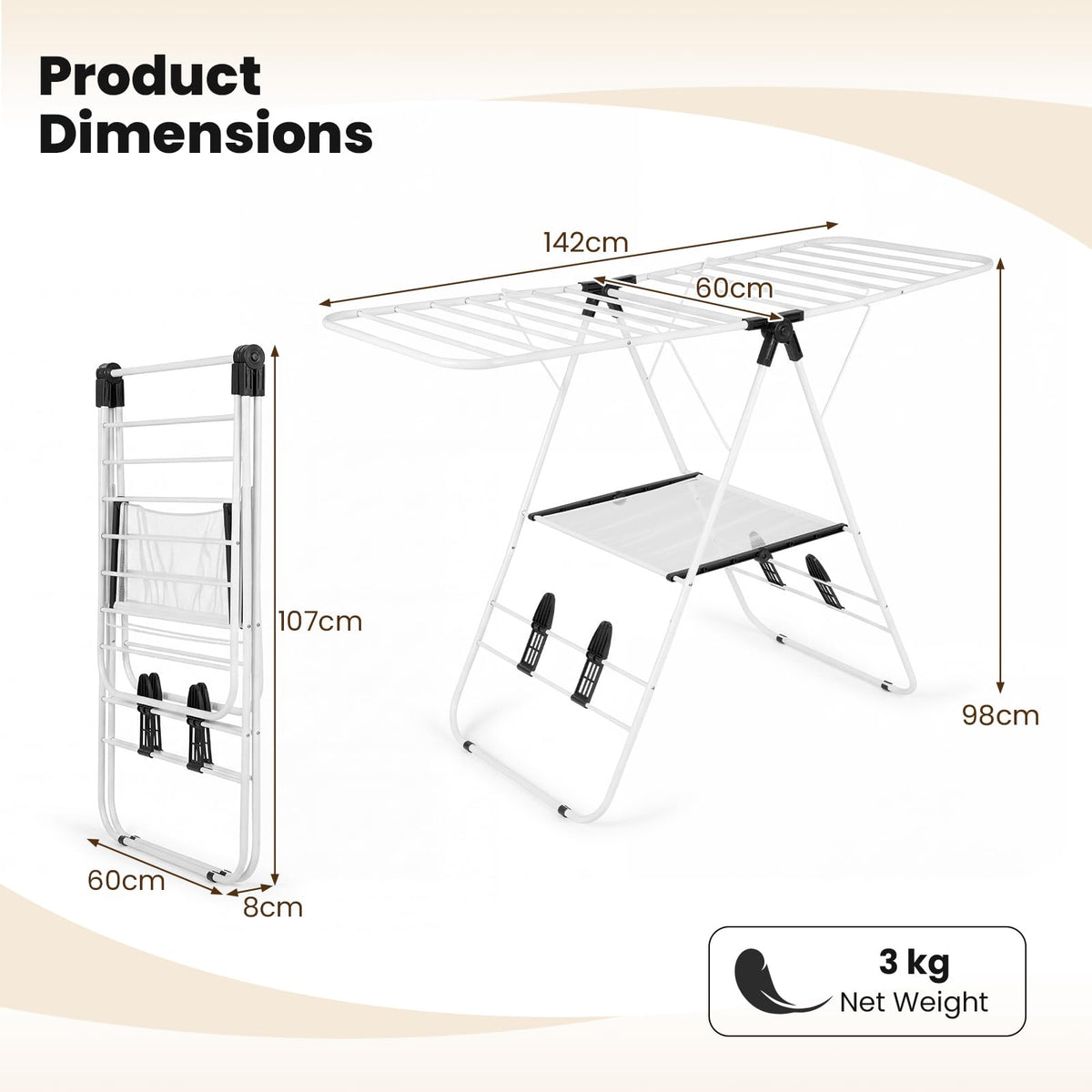 Clothes Airer, Foldable Drying Rack with Adjustable Wings