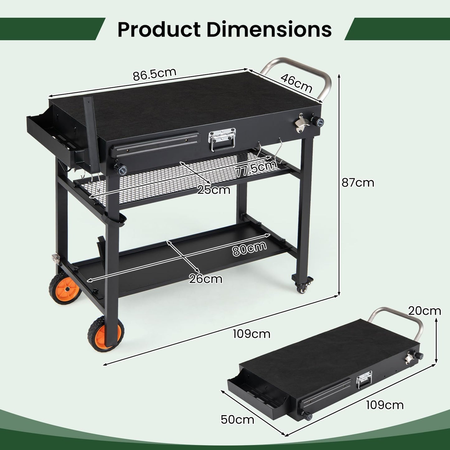 Portable Grill Table, Folding Grill Cart BBQ Prep Table with Heat-Resistant Mat