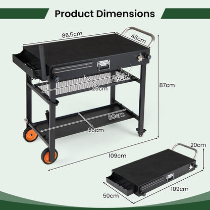 Portable Grill Table, Folding Grill Cart BBQ Prep Table with Heat-Resistant Mat
