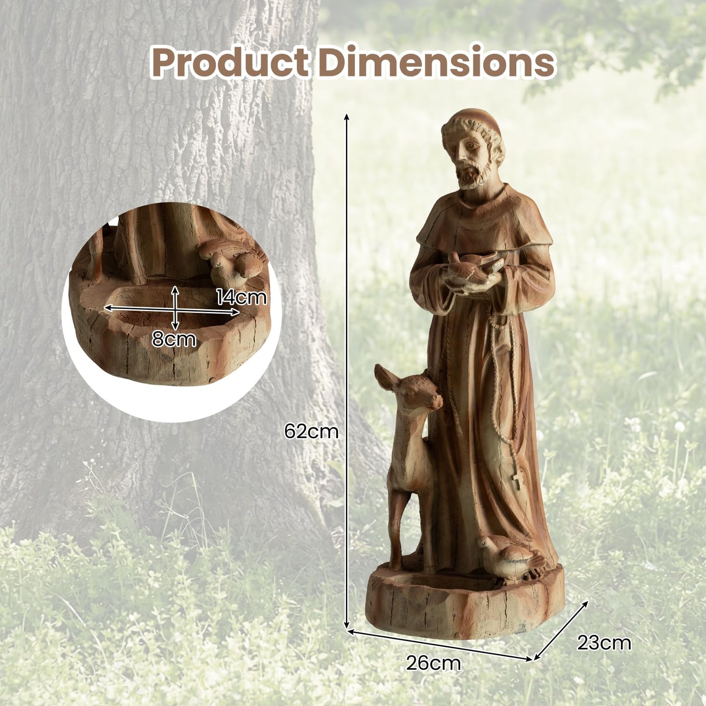 Garden Statue, Tall Virgin Mary/St. Francis Statue, Indoor Outdoor Religious Sculpture Art Decoration