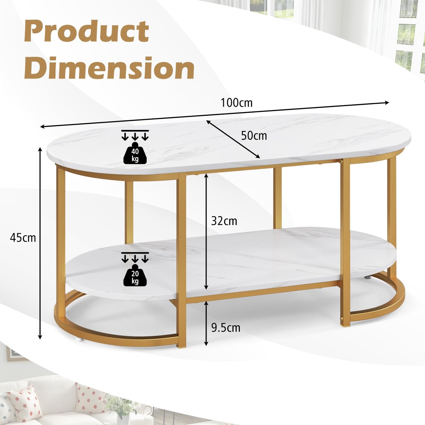 Marble Coffee Table with Open Storage Shelf