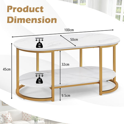 Marble Coffee Table with Open Storage Shelf