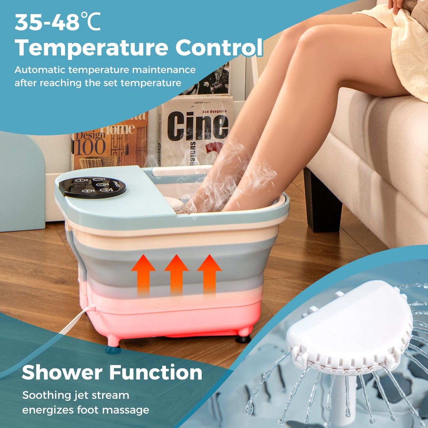 Collapsible Foot Spa Massager Bath Tub with Heat Shower and Timer