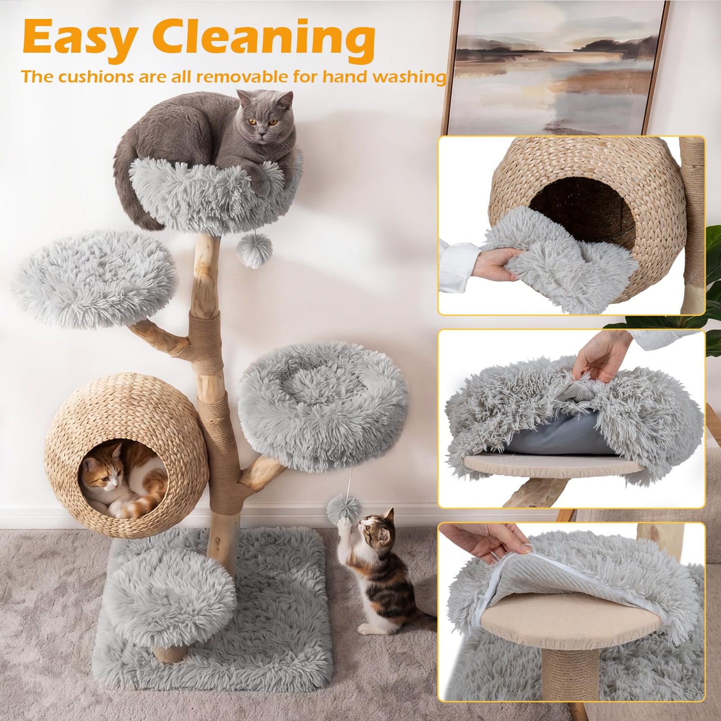 134CM 5-Tier Cat Tree with Woven Cat Condo and Hanging Balls