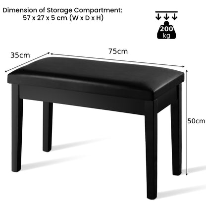 Leather Piano Bench with Storage Compartment and Wooden Legs