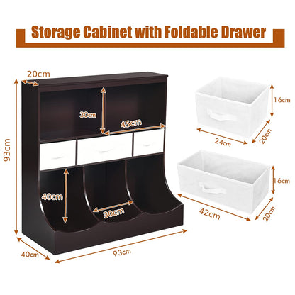 Toy Storage Organizer with 5 Open Cubes and 3 Removable Drawers